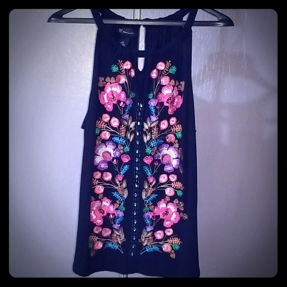 Dressy embroidered/rhinestones Tank Top